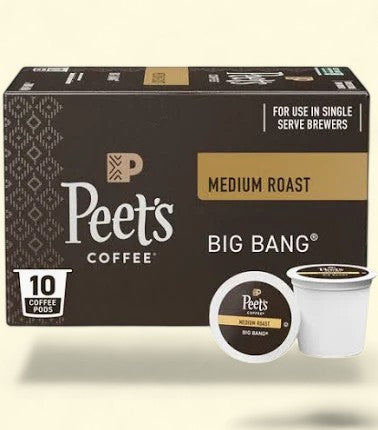 Treatspree Peet's Big Bang Medium Roast coffee pods, 10 count, made with 100% Arabica beans for single serve brewers.