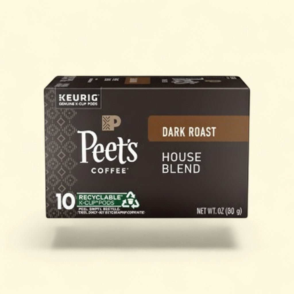 Treatspree Peet's Coffee House Blend Dark Roast K-Cup Pods, 10 count, recyclable K-Cup pods.