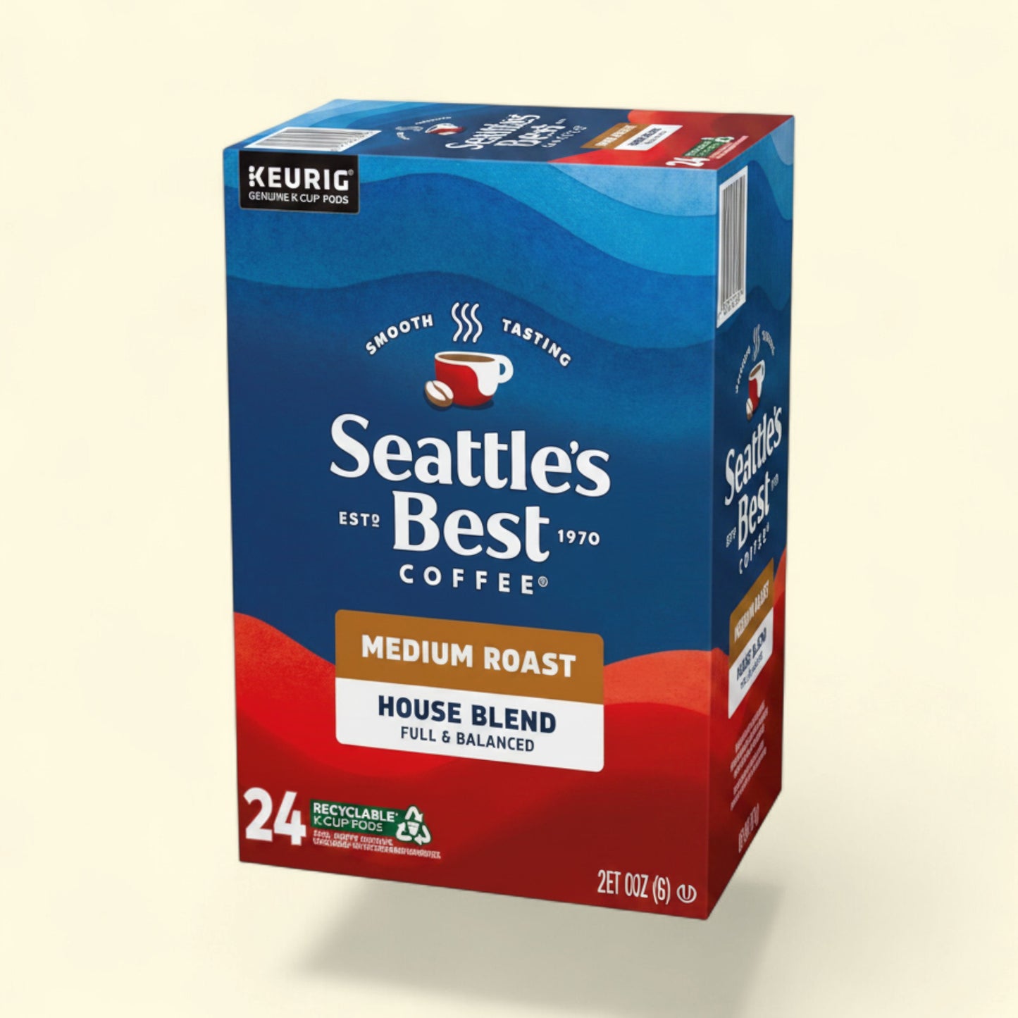 Treatspree Seattle's Best Coffee House Blend Medium Roast K-Cup Coffee Pods, 24 Count box with a single K-Cup shown.