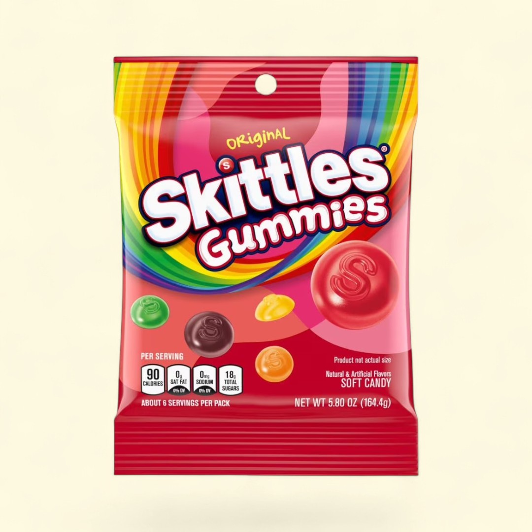 Treatspree Original Skittles Gummies 5.8 oz bag featuring strawberry, orange, grape, lemon, and green apple flavors.