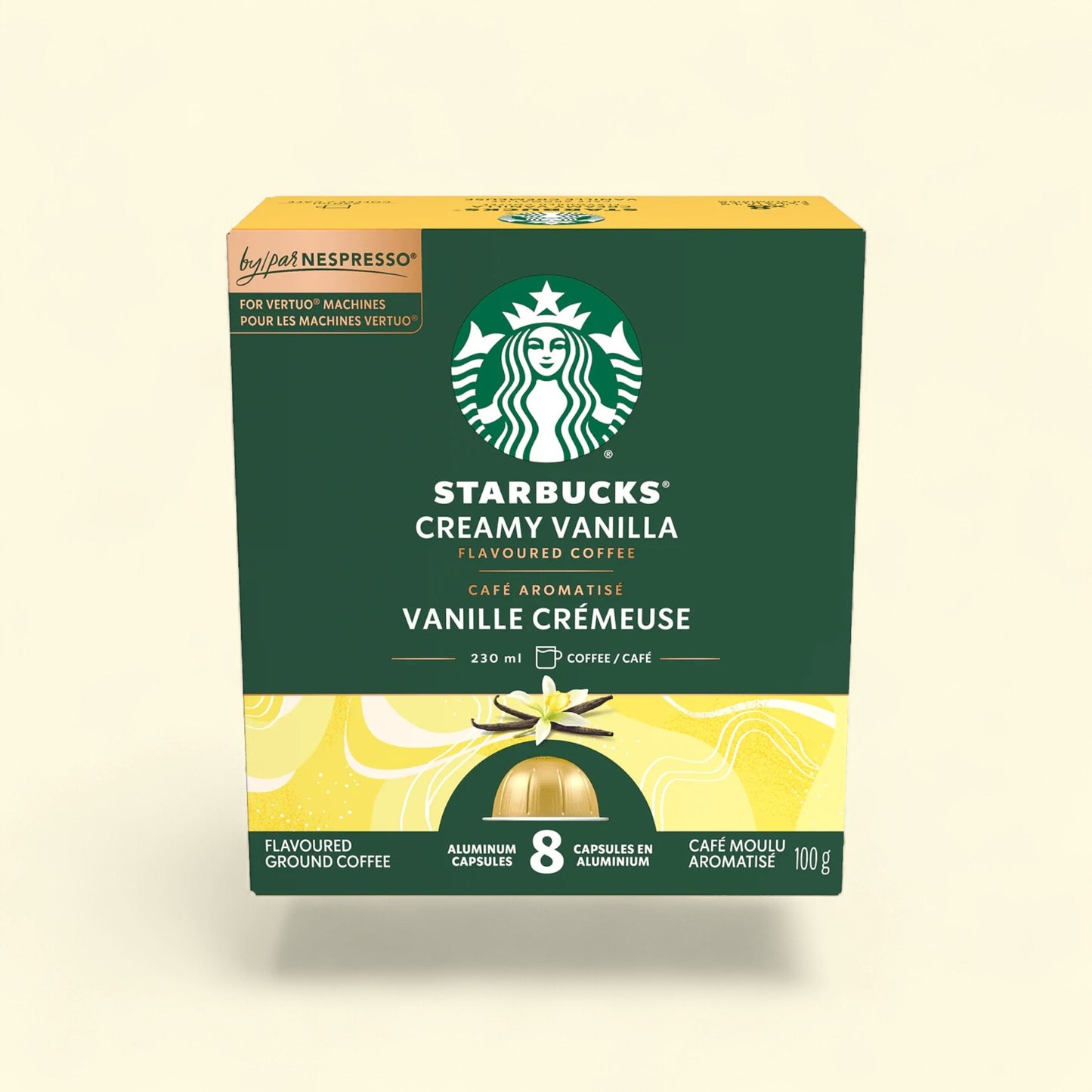 Treatspree Starbucks By Nespresso Vertuo Line Creamy Vanilla 8 count aluminum coffee capsules with vanilla bean