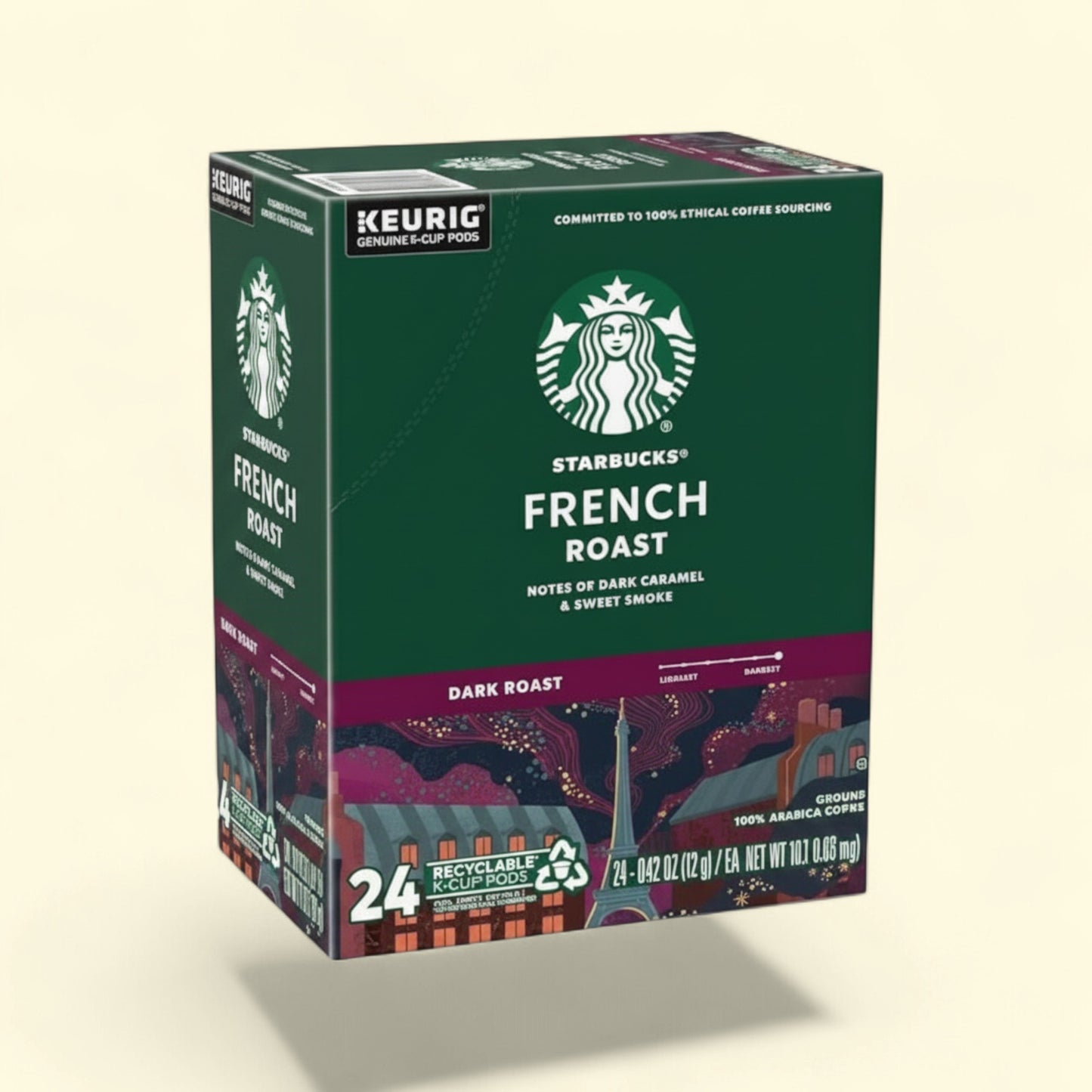Treatspree Starbucks French Roast Dark Roast K-Cup Coffee Pods, 24 count, notes of dark caramel and sweet smoke.