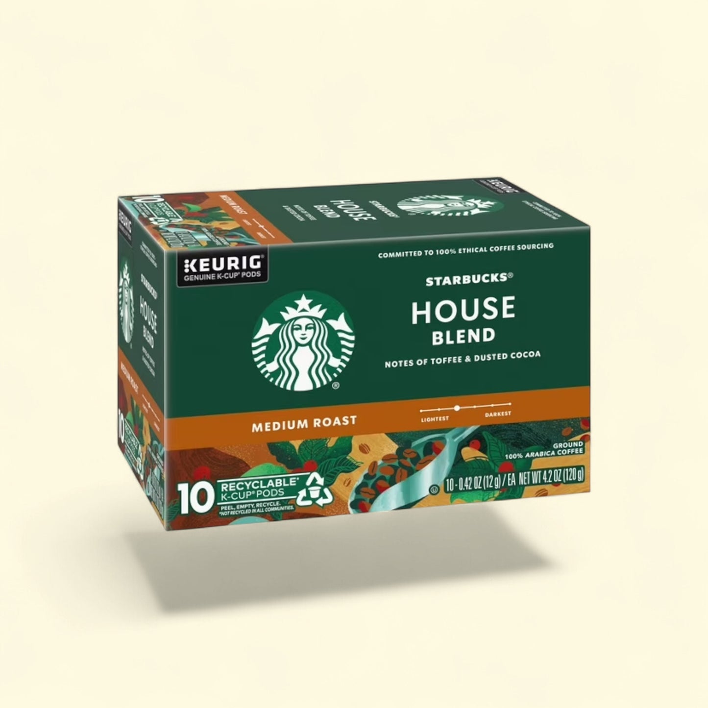 Treatspree Starbucks House Blend Medium Roast K-Cup Coffee Pods, 10 count, notes of toffee & dusted cocoa, 100% arabica coffee.