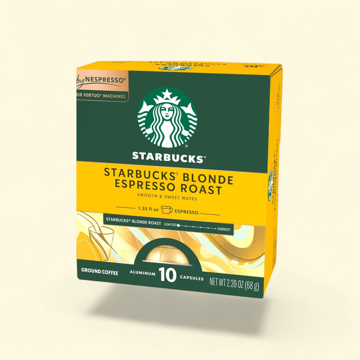 Treatspree Starbucks by Nespresso Blonde Roast Espresso coffee pods, 10 count, aluminum capsules for Nespresso Vertuo machines.