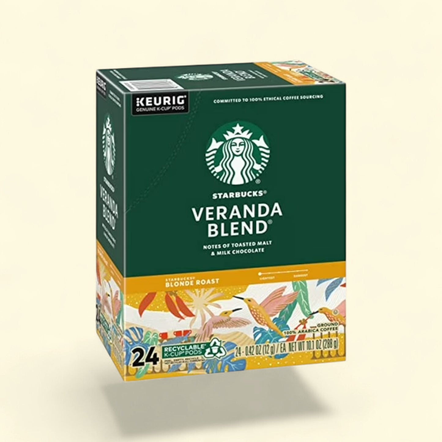 Treatspree Starbucks Veranda Blend K-Cup Coffee Pods, Blonde Roast, 24 count, notes of toasted malt and milk chocolate.