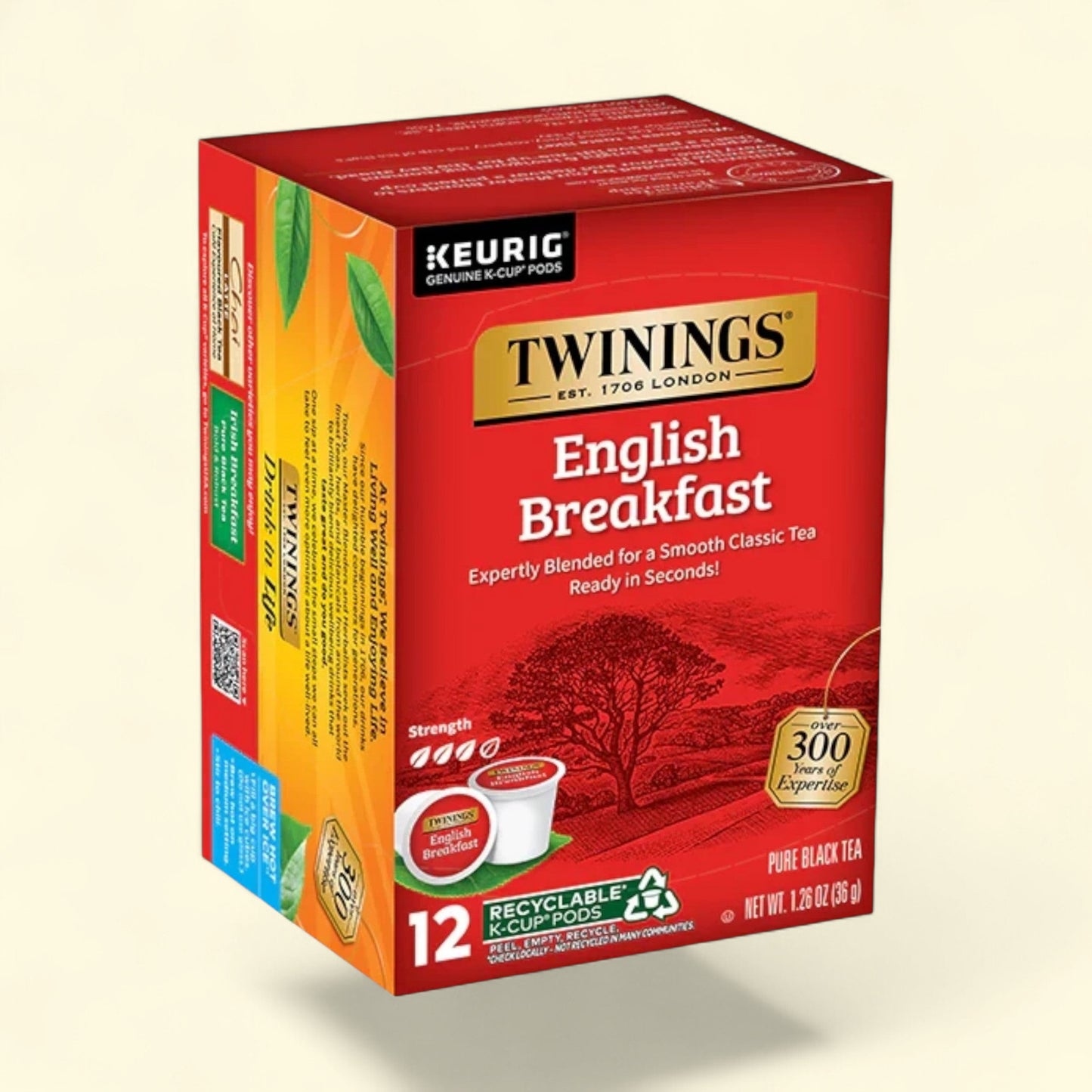 Treatspree Twinings English Breakfast tea pods, 12 count, pure black tea, compatible with Keurig brewers.