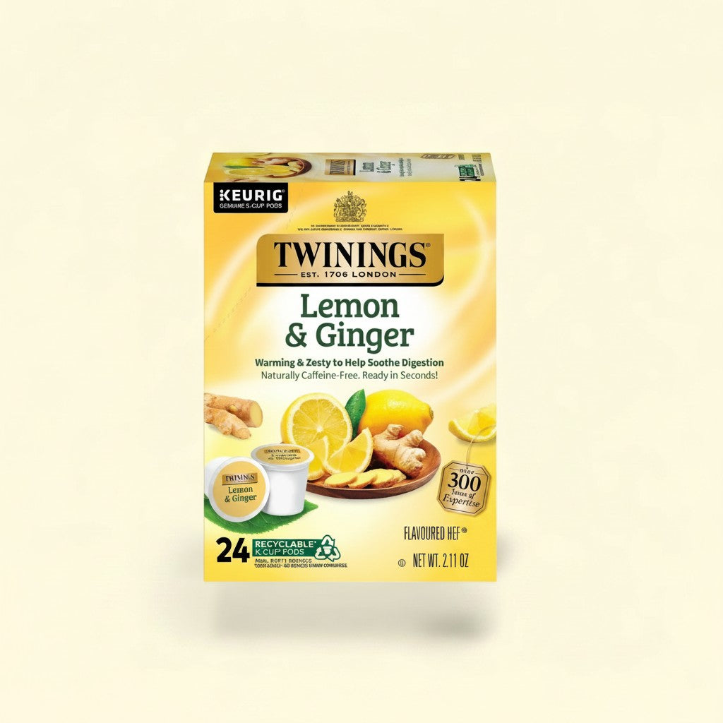 Treatspree Twinings Lemon & Ginger K-Cup Pods, 24 count. Naturally caffeine-free herbal tea.