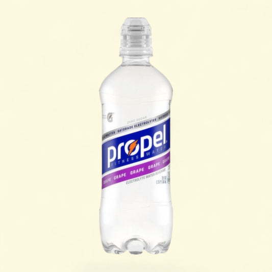 Propel water bottle on a beige background