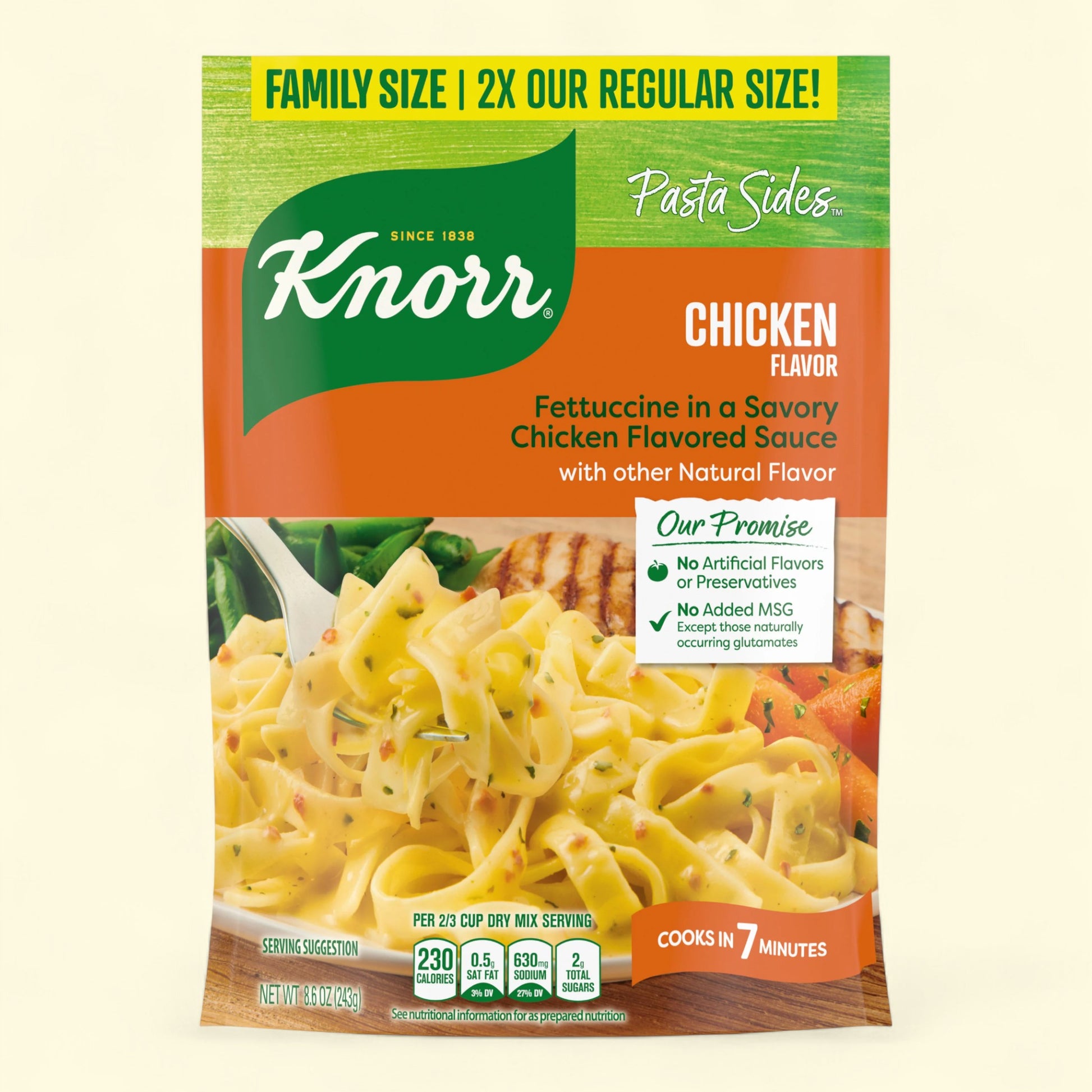 Knorr Pasta Sides Chicken Flavor package on a beige background
