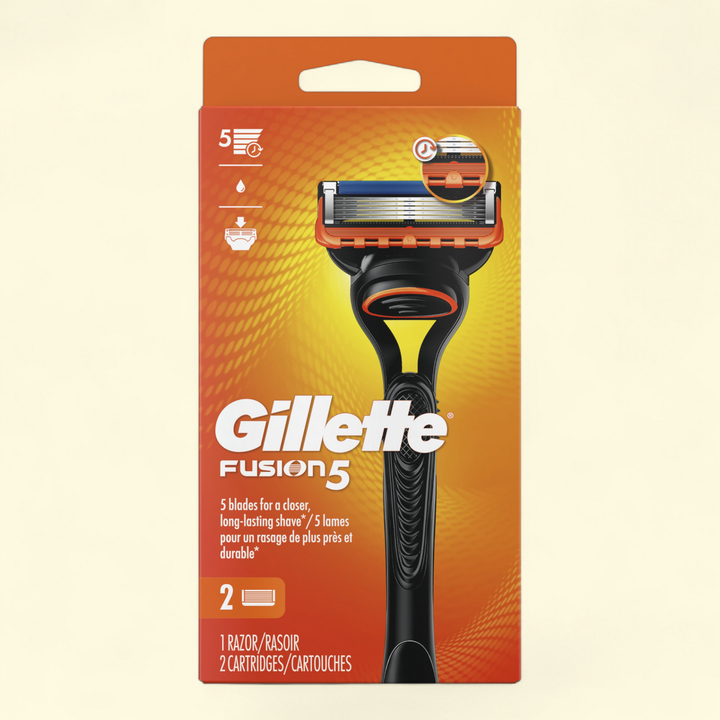 Gillette Fusion5 Razor Men, 1 Handle and 2 Blade Refills, Black