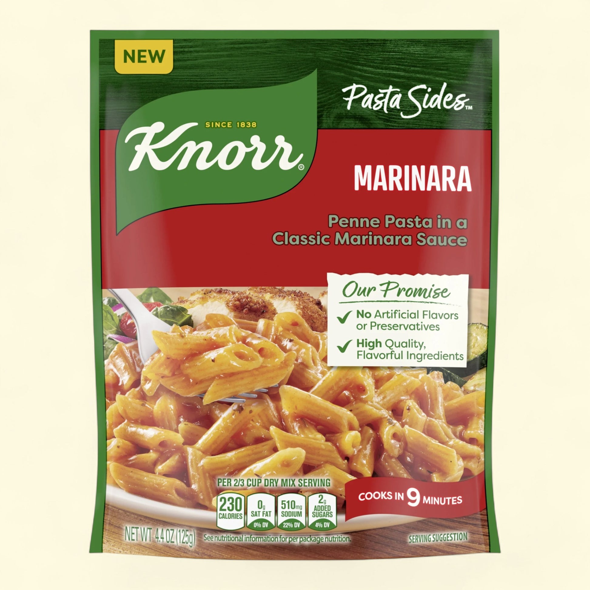 Knorr Pasta Sides Marinara package on a beige background