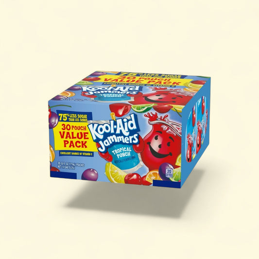 Kool-Aid Jammers Tropical Punch Drink, 30 Ct Box, 6 fl oz — authentic US product shipped worldwide by Treatspree