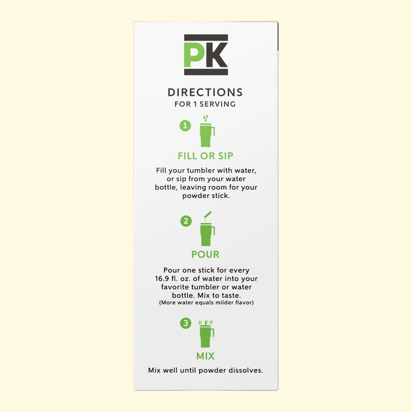 Fiche d'instructions pour un produit PK sur fond jaune clair