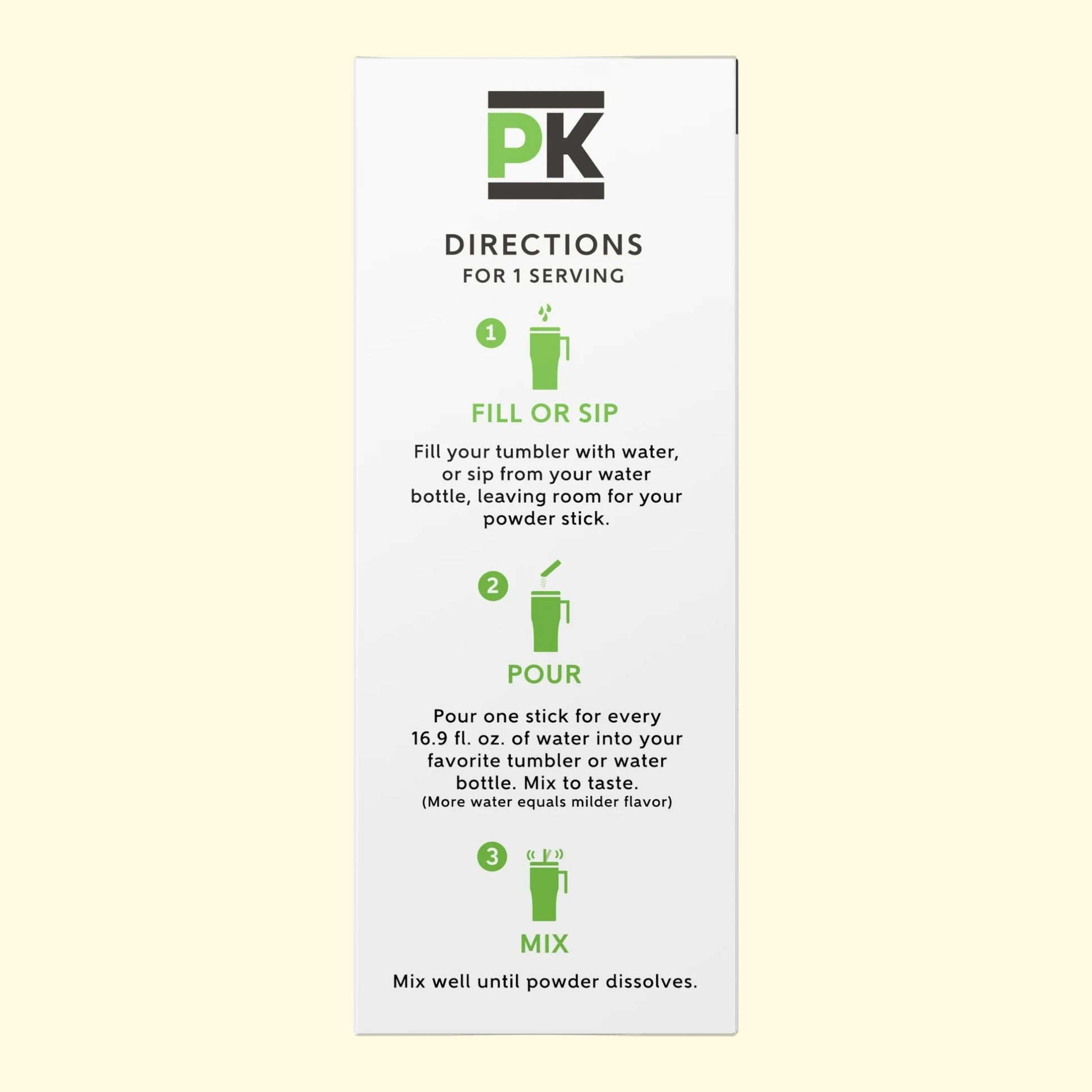 Fiche d'instructions pour un produit PK sur fond jaune clair