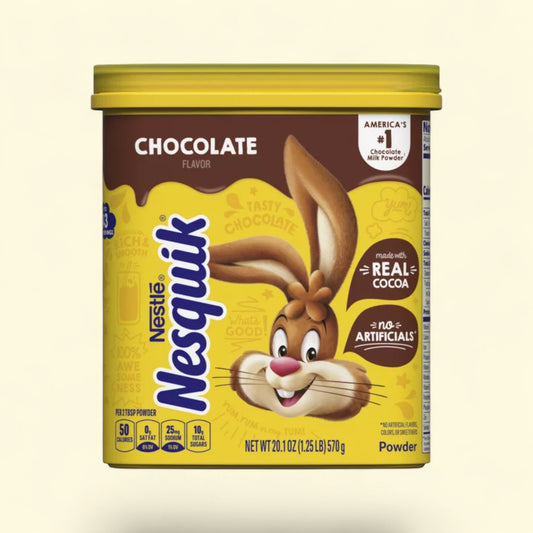 Nesquik Chocolate Milk Powder, 20.1 oz canister — authentic US product shipped worldwide by Treatspree
