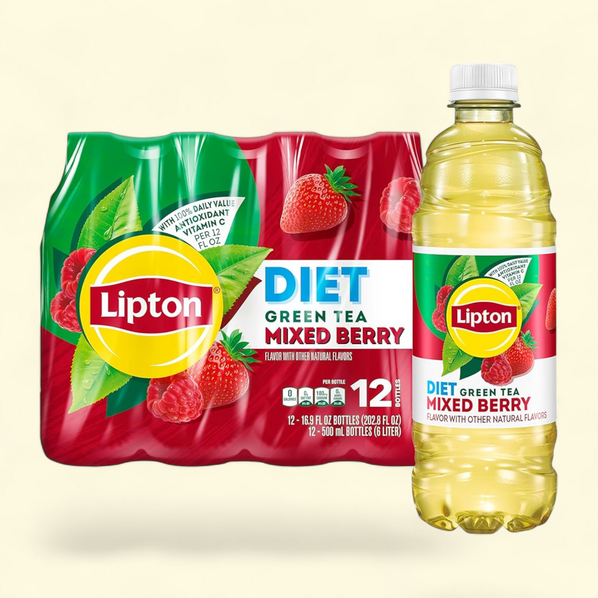 Lipton Diet Mixed Berry Green Iced Tea, 16.9 fl oz
