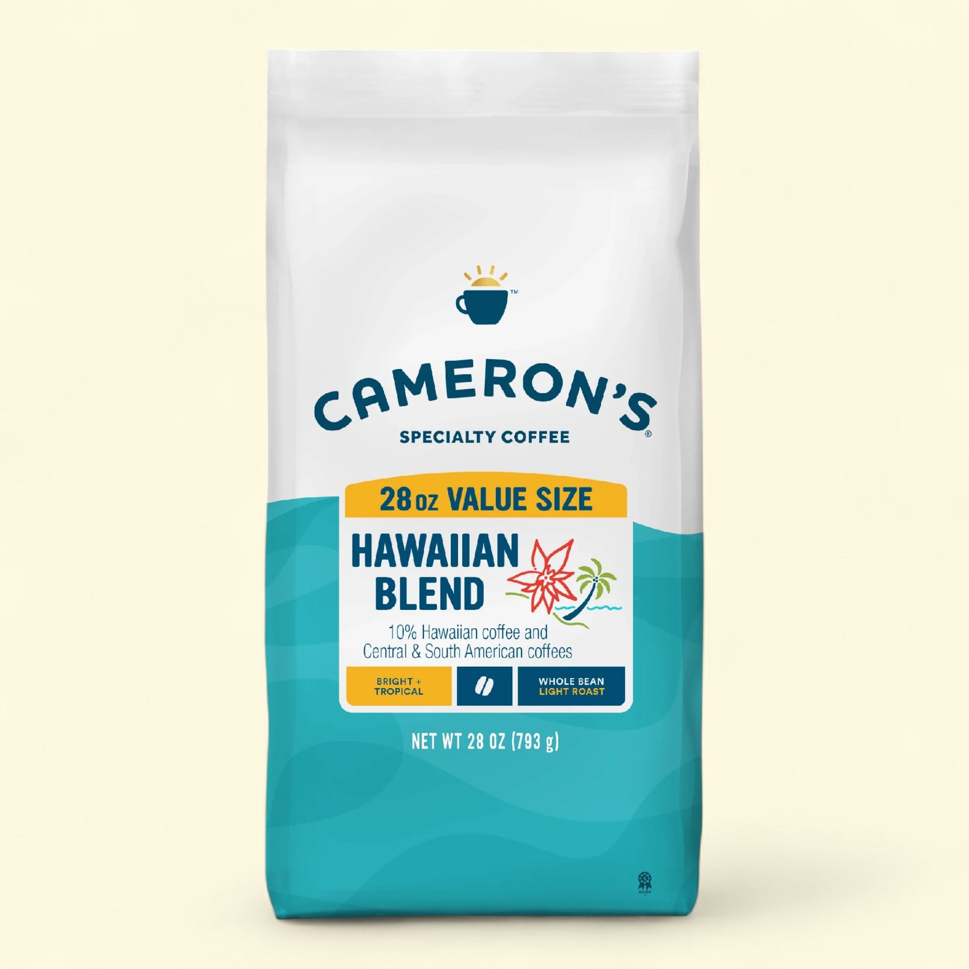 Cameron's Specialty Coffee Hawaiian Blend package on a light beige background