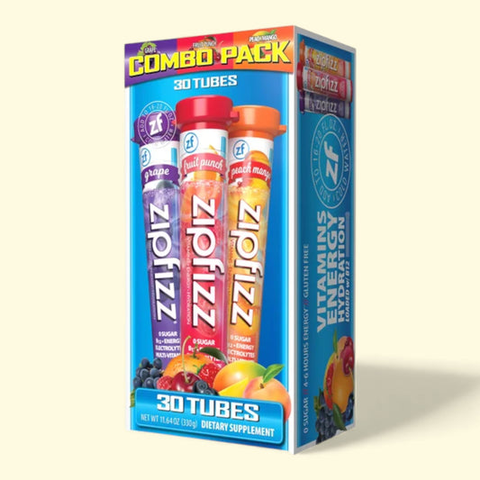 Box of Zipfizz Vitamins with colorful packaging on a white background