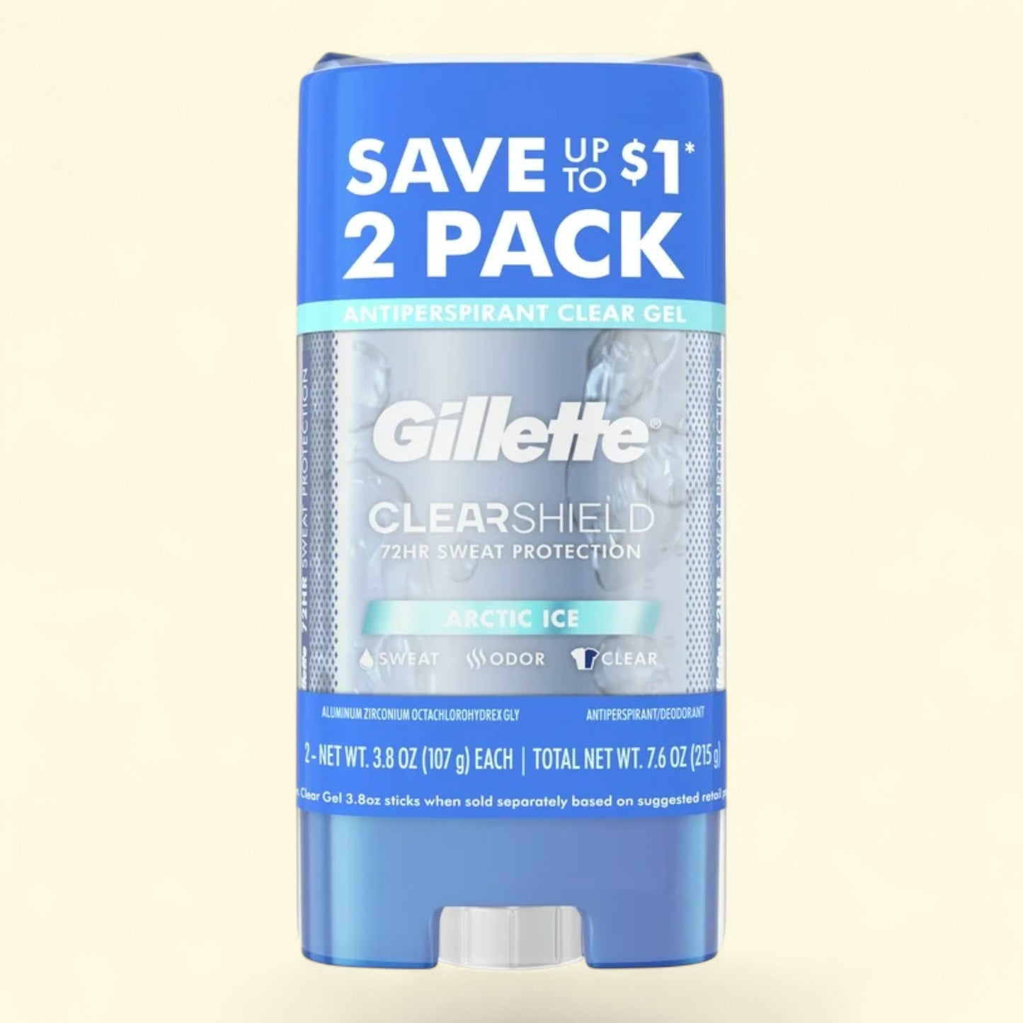Gillette ClearShield antiperspirant stick with blue packaging