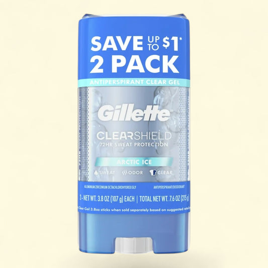 Gillette ClearShield antiperspirant stick with blue packaging
