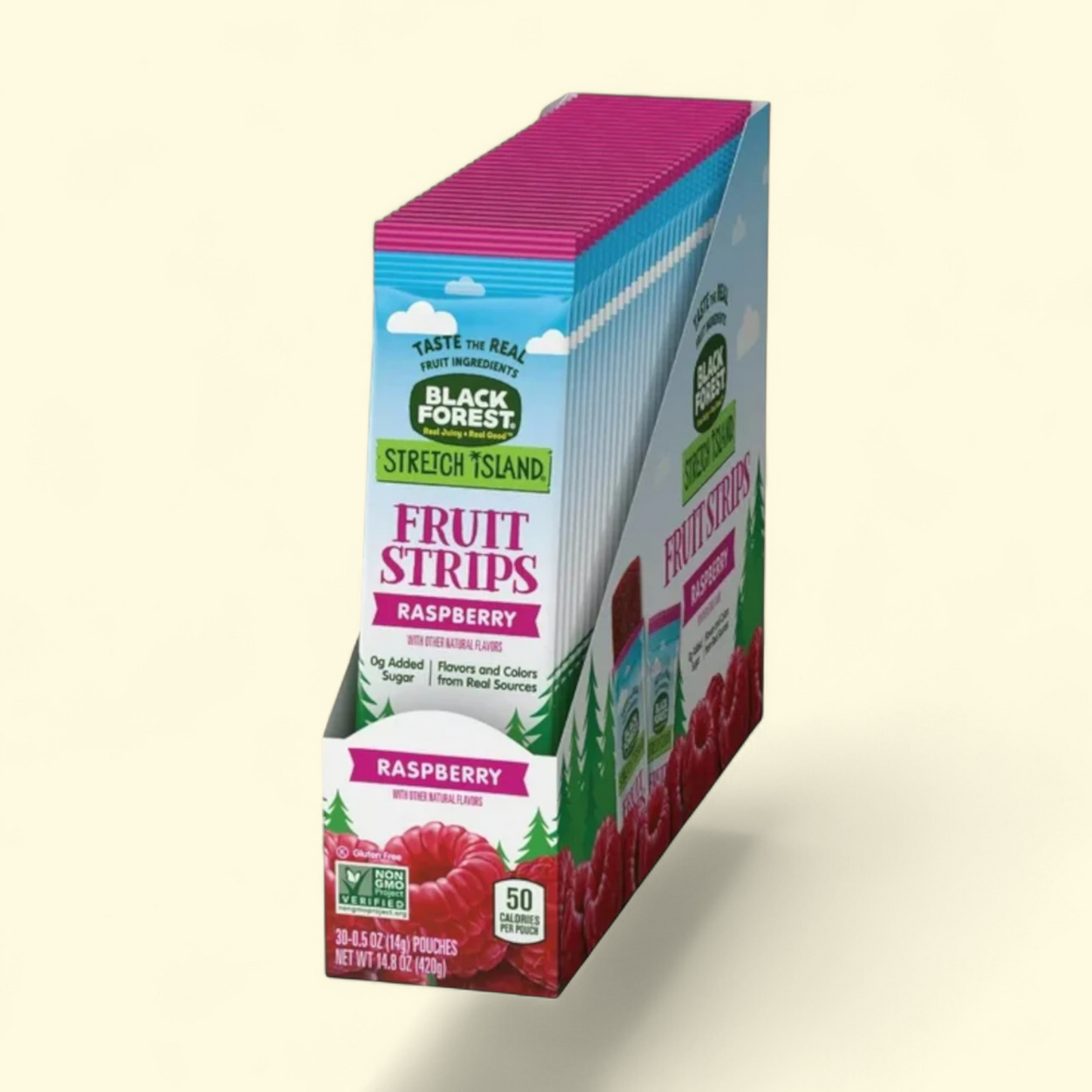 Snacks Black Forest Stretch Island à base de purée de fruits séchés, framboises mûres, 14 g, paquet de 30