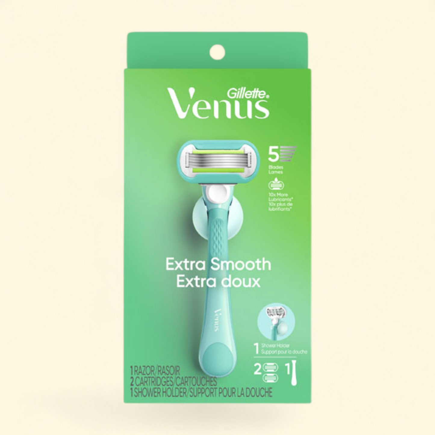 Venus Extra Smooth Razor for Women, 5 blades, Handle + 2 Razor Blade Refills, Green, 1 pack