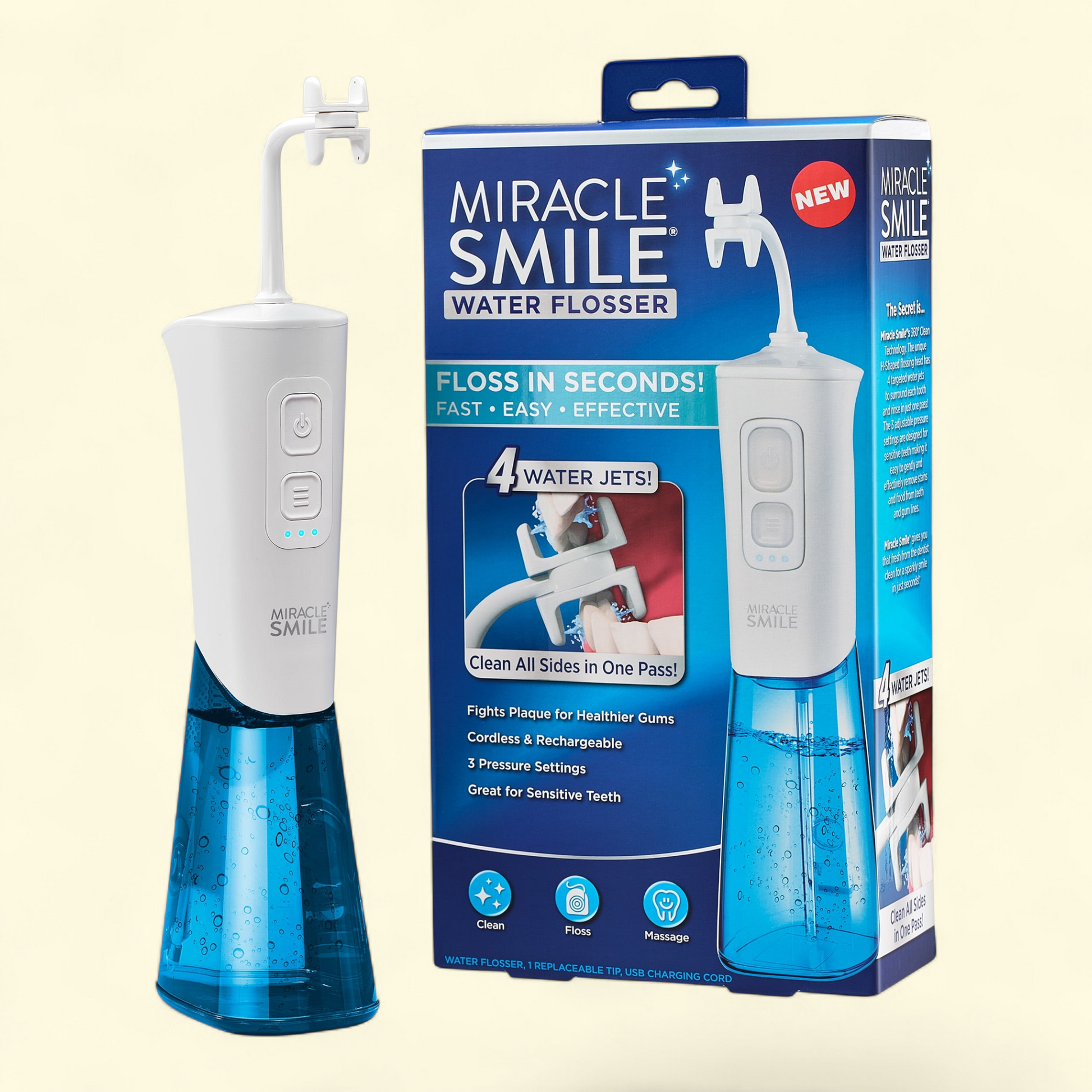 Miracle Smile Water Flosser, Portable Dental Rechargeable,  Easy Re... — authentic US product shipped worldwide by Treatspree