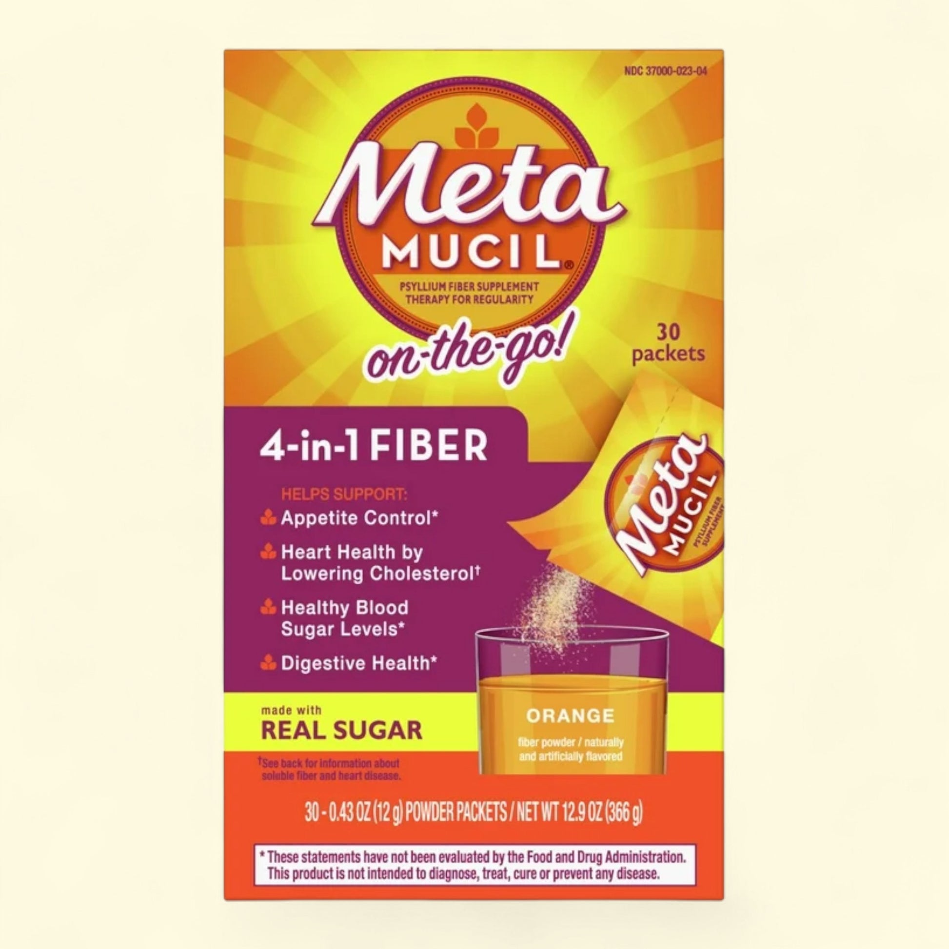 Meta Mucil fiber supplement packaging on a white background