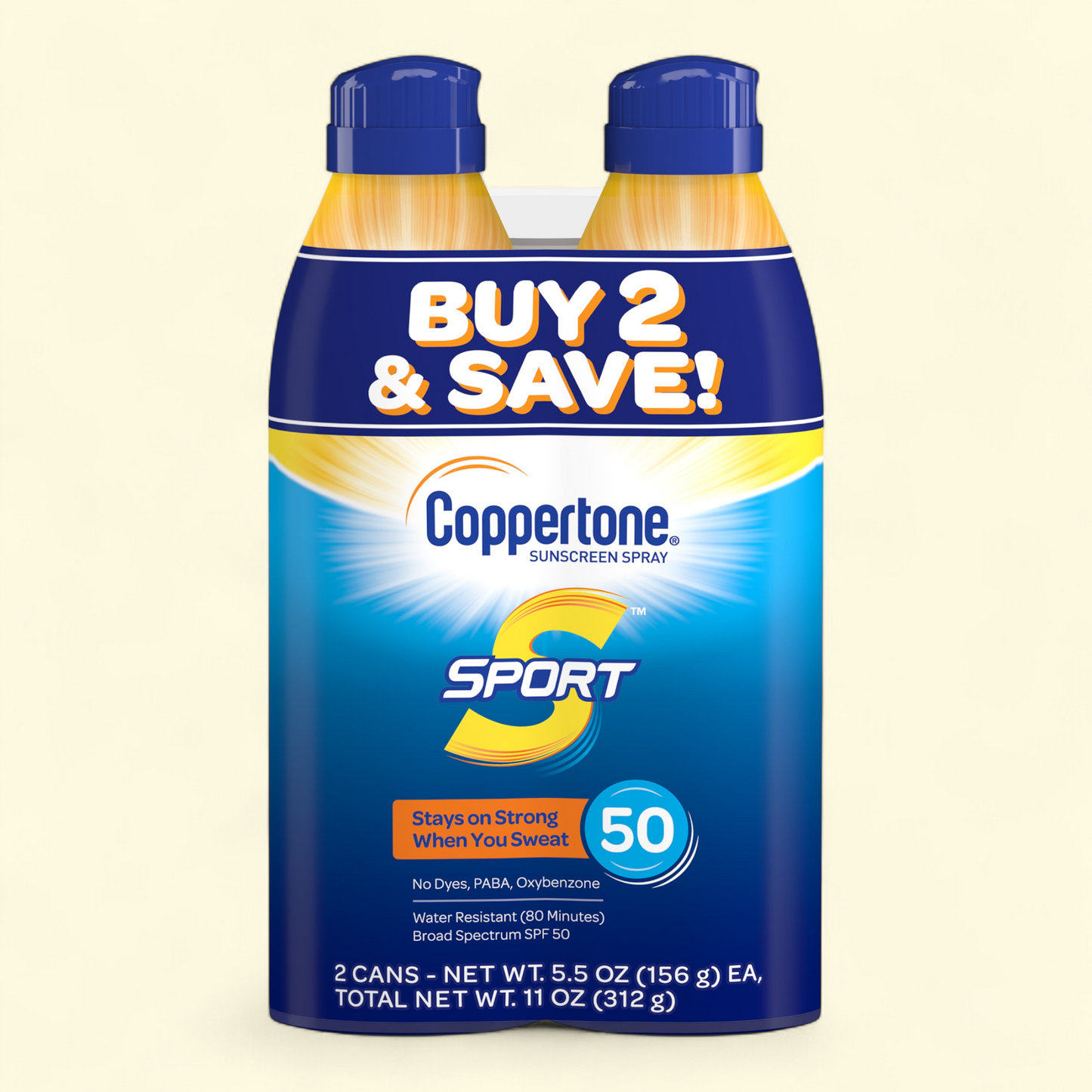 Coppertone Sport Sunscreen Spray SPF 50, Twin Pack (5.5 oz)