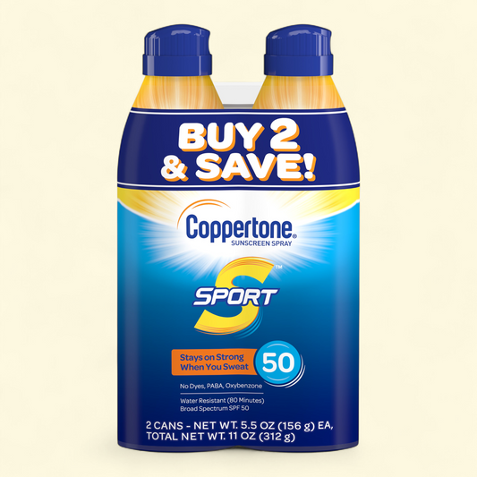 Coppertone Sport Sunscreen Spray SPF 50, Twin Pack (5.5 oz)