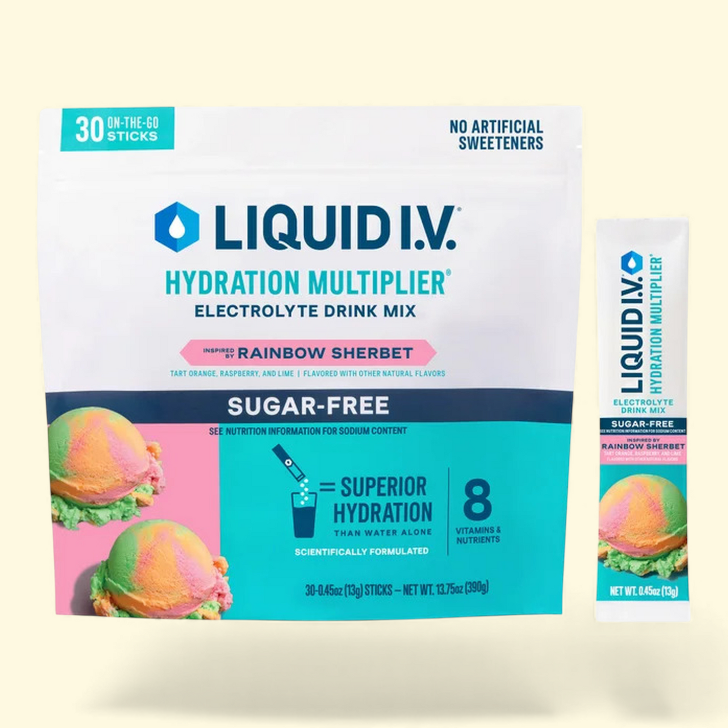 Liquid I.V. Hydration Multiplier, 30 Stick Packs, Rainbow Sherbet, Sugar Free