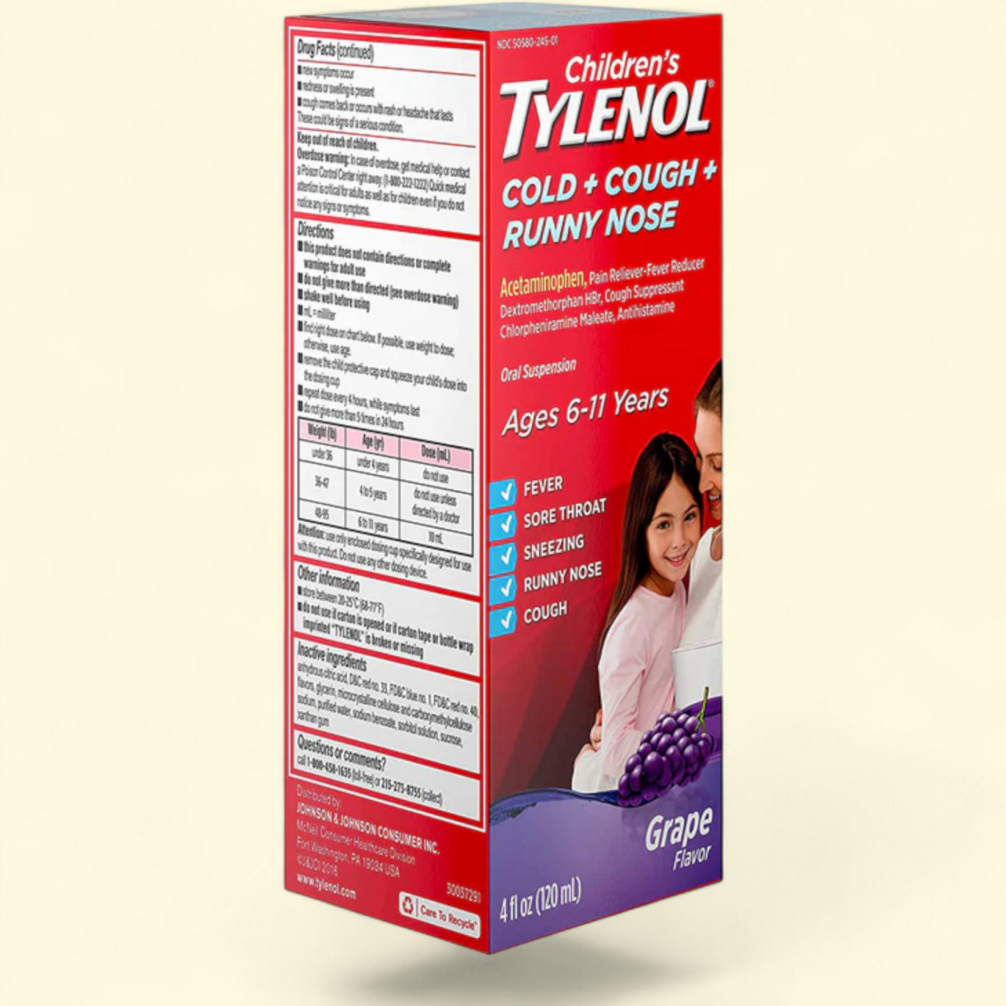 Children's Tylenol Cold + Cough + Runny Nose Medicine, Grape, 4 fl. oz