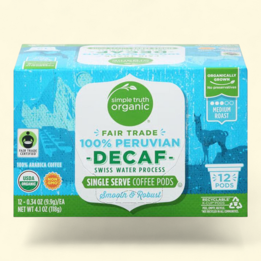 Simple Truth Organic Decaf 100% Peruvian Medium Roast Coffee Pods, 12 ct