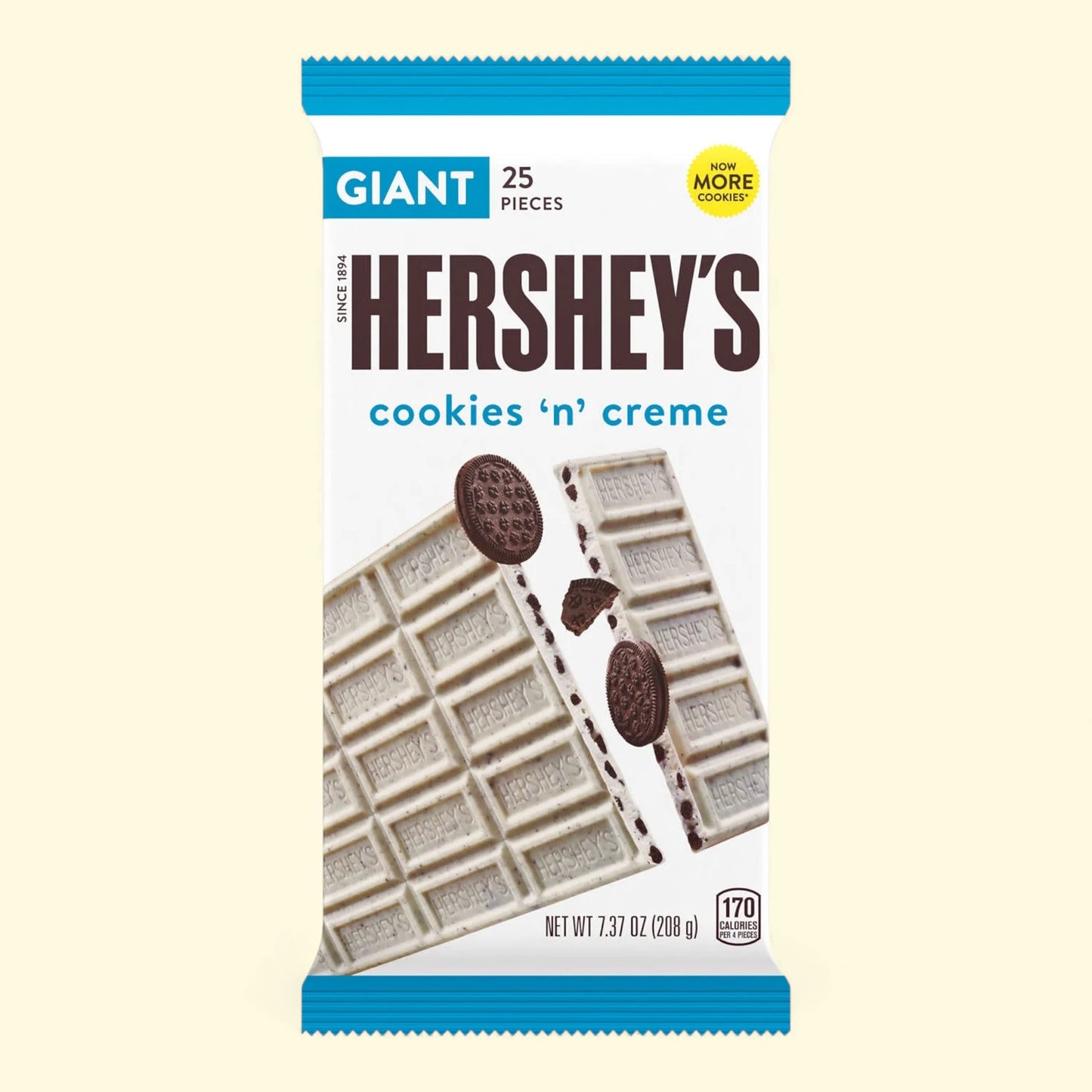 Hershey's cookies 'n' creme giant package on a beige background