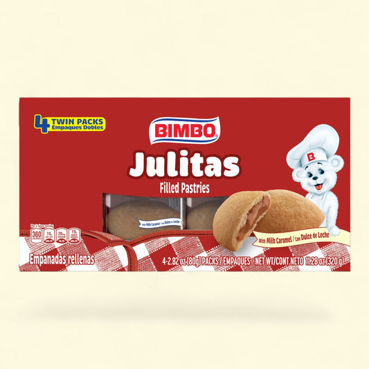 Bimbo Julitas filled pastries packaging on a beige background