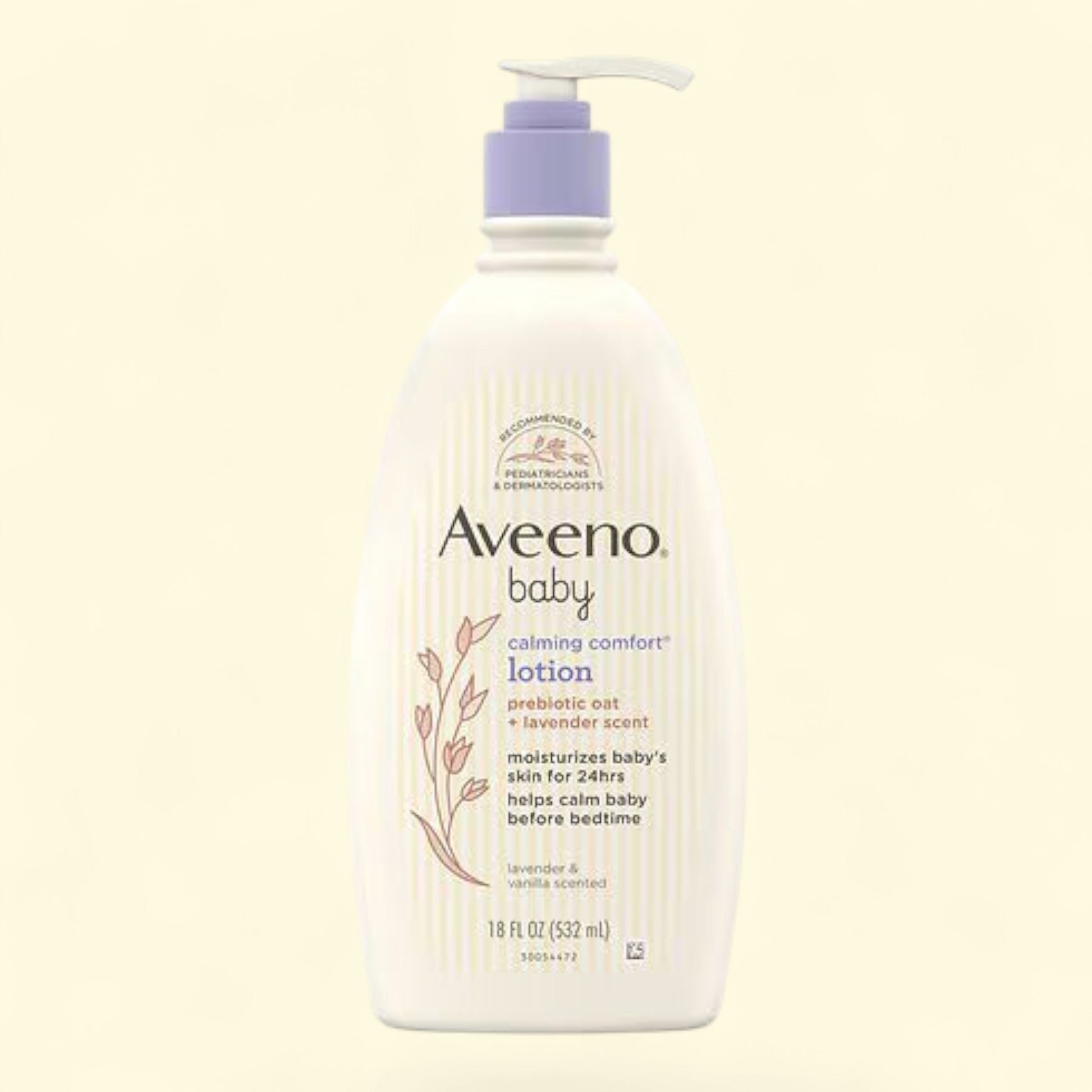 Aveeno baby lotion bottle on a light beige background