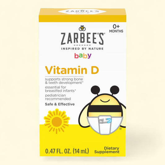 Zarbee's baby Vitamin D supplement packaging on a light beige background