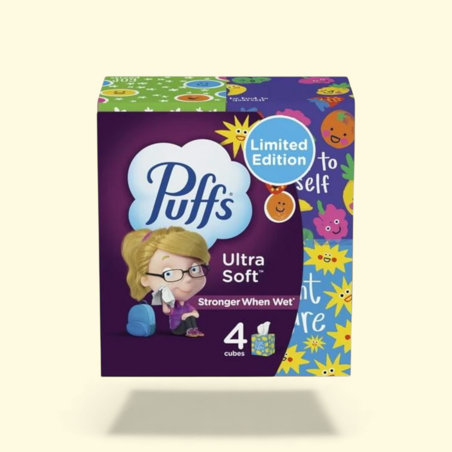 Puffs Facial Tissues, 4 Mega Cube Boxes, 72 Tissues per Box
