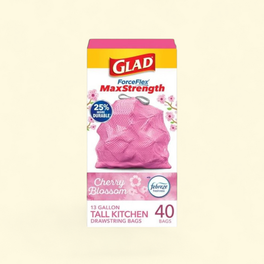 Glad ForceFlex MaxStrength 13 Gallon Trash Bags, Cherry Blossom, 40 Bags