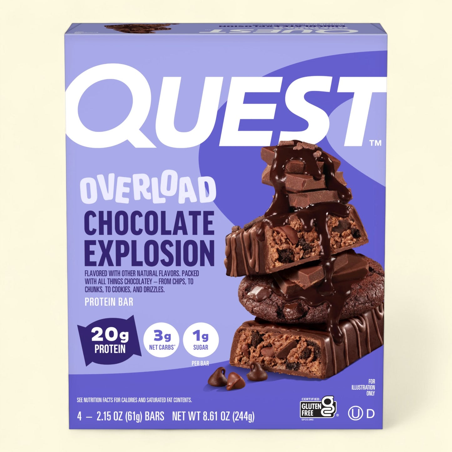 Quest Overload Chocolate Explosion protein bar packaging