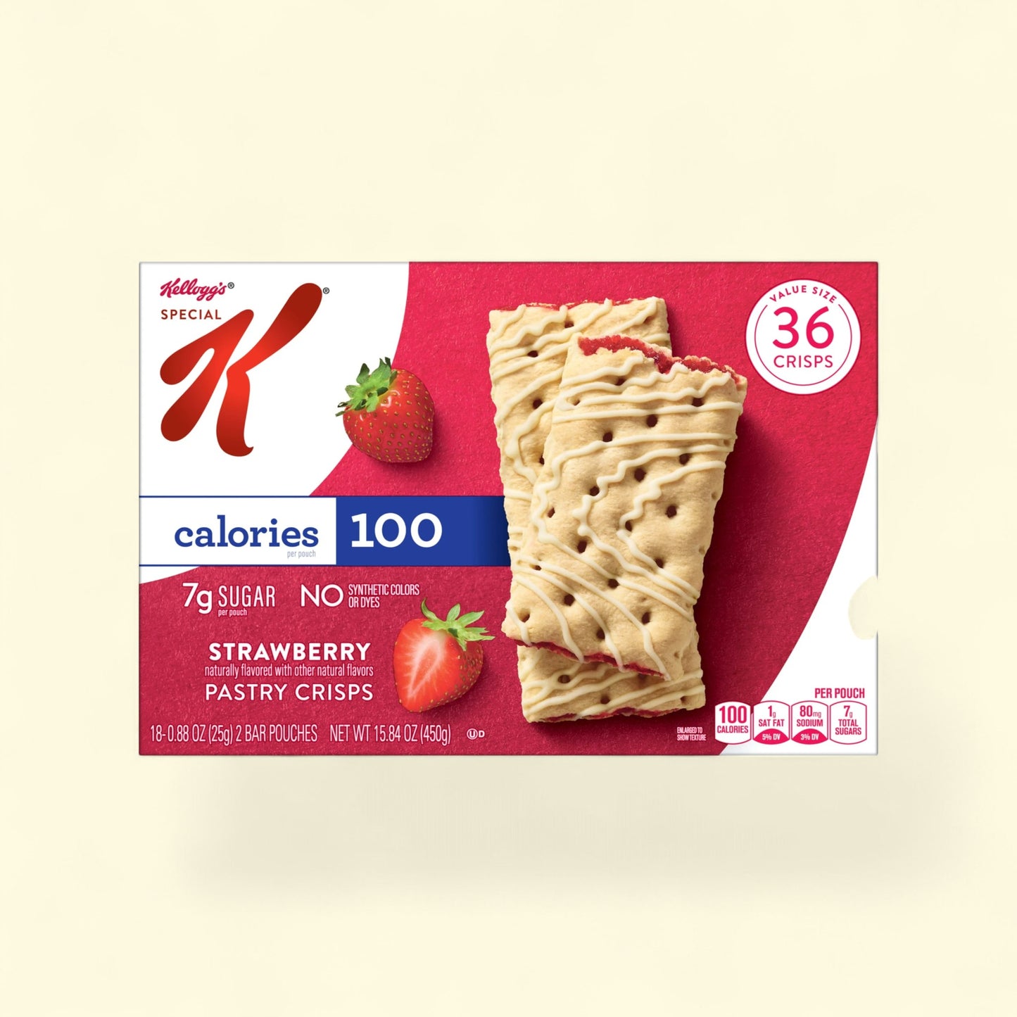 Kellogg's Special K Strawberry Pastry Crisps packaging on a beige background