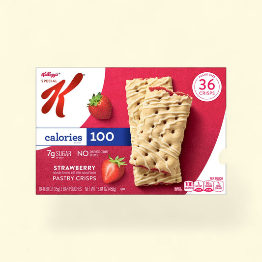 Kellogg's Special K Strawberry Pastry Crisps packaging on a beige background