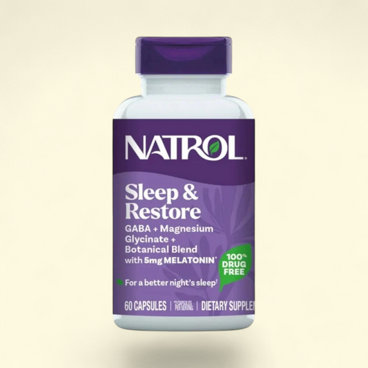 Natrol Sleep & Restore Capsules, GABA, Magnesium Glycinate, Melatonin 5mg, 30 Day Supply