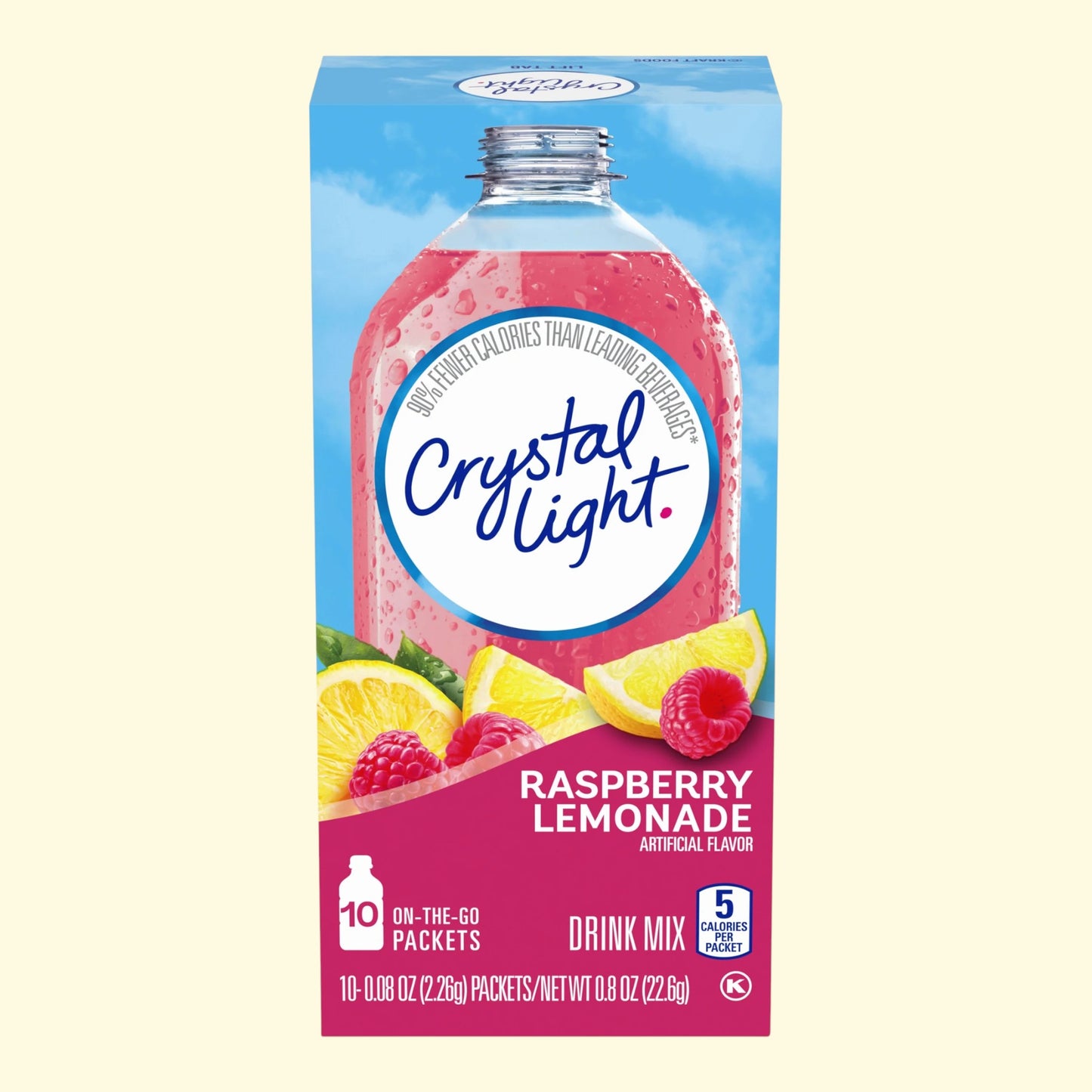 Crystal Light Raspberry Lemonade drink mix box on a white background