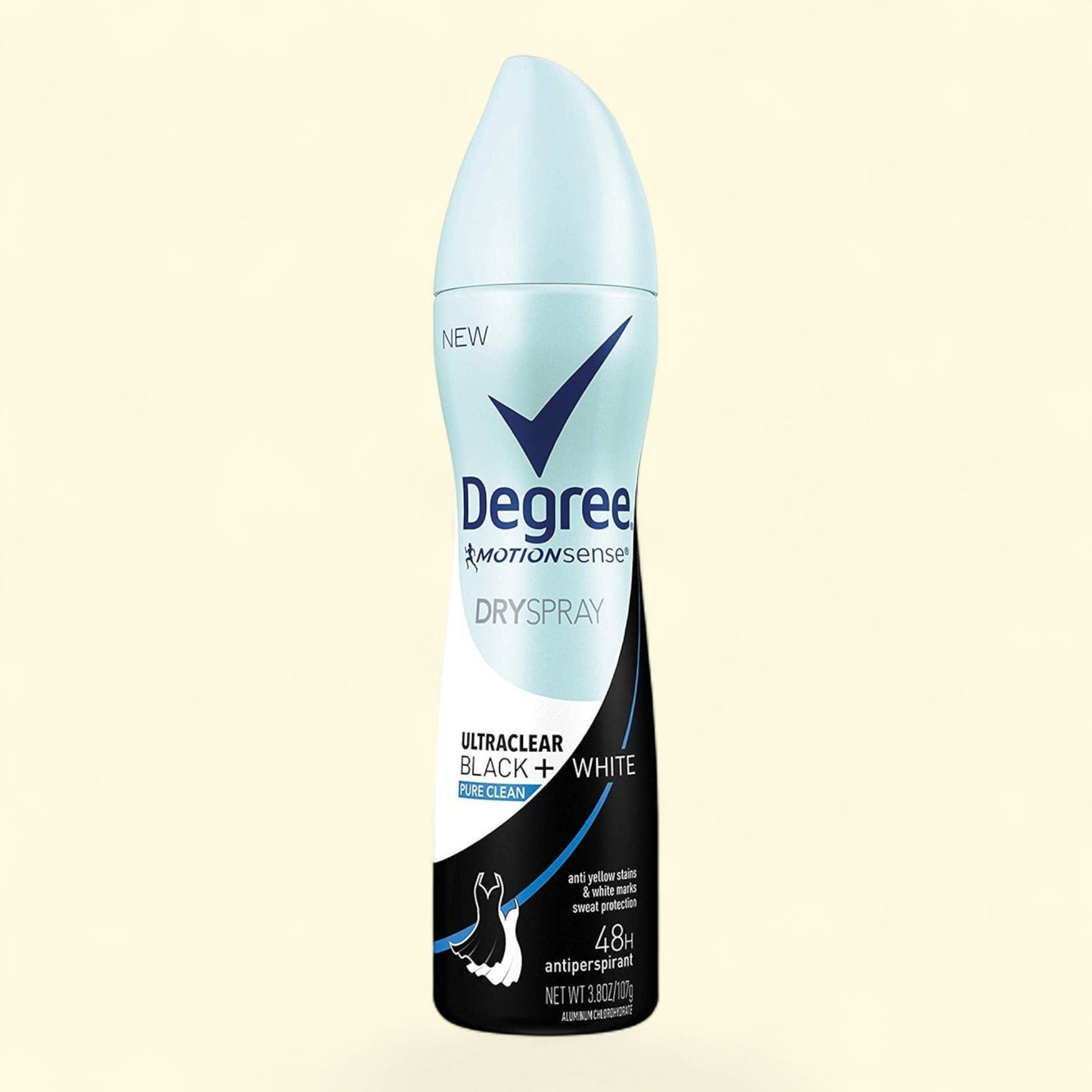 Degree dryspray bottle on a beige background