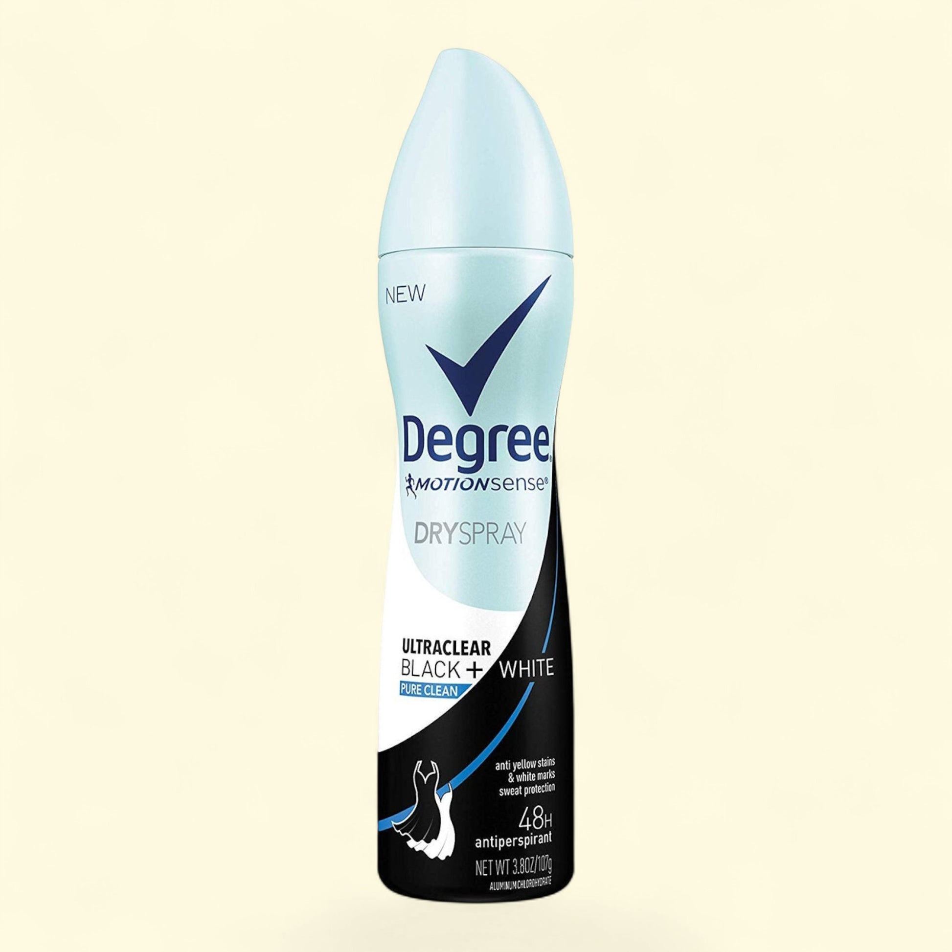 Degree dryspray bottle on a beige background
