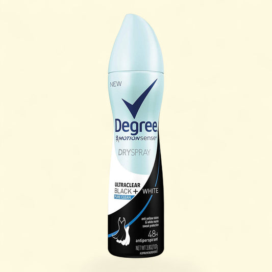 Degree dryspray bottle on a beige background
