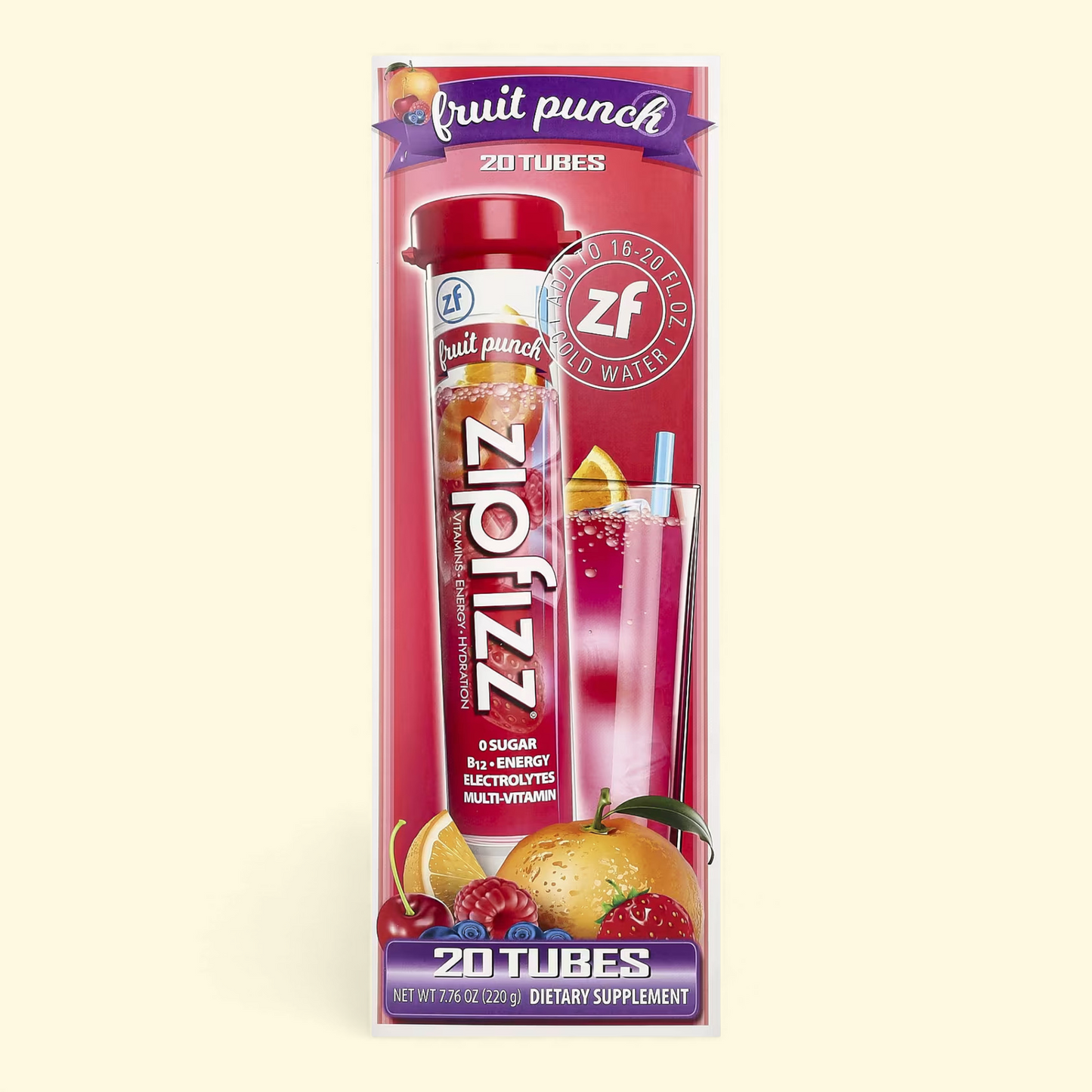 Zipfizz Energy Drink Mix, Fruit Punch, 20 ct