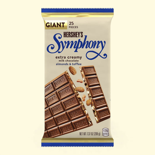 Hershey's Symphony chocolate bar package on a beige background