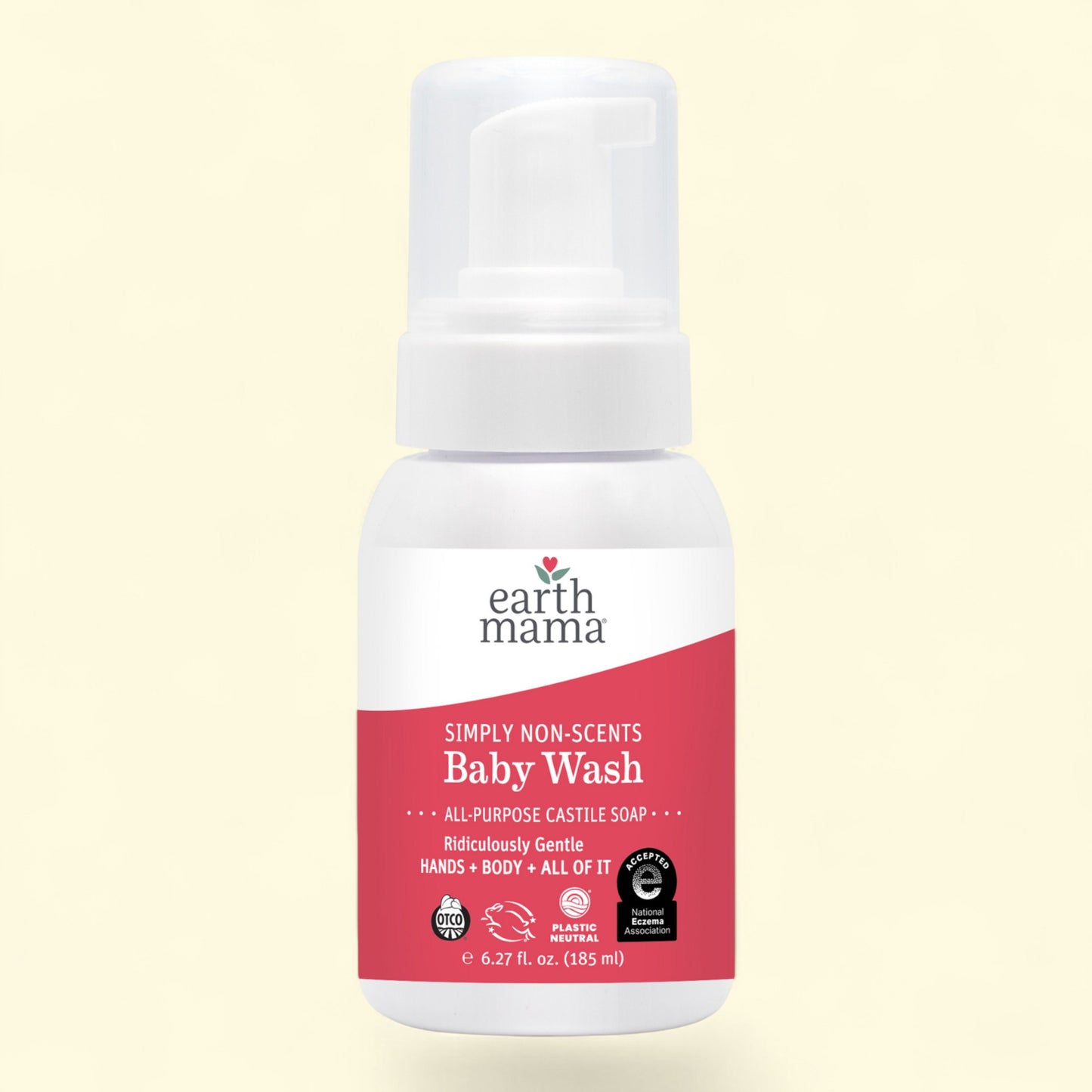 Flacon de gel douche pour bébé « Simply Non-Scents » d'Earth Mama sur fond beige clair